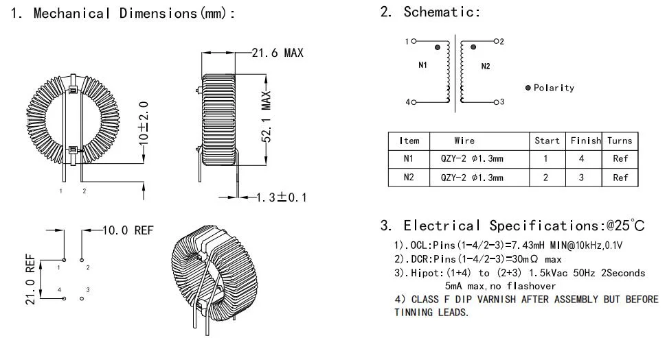 Electrical Ferrite Core Choke for DC/DC DC/AC Inverter