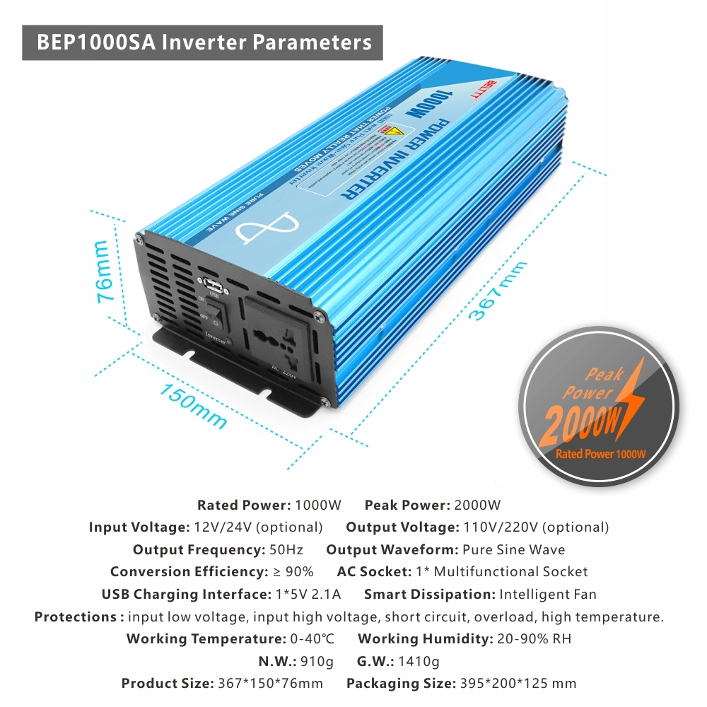 Belttt Original UPS Converter DC to AC Pure Sine Wave Power Inverter 12V 220V 1000W