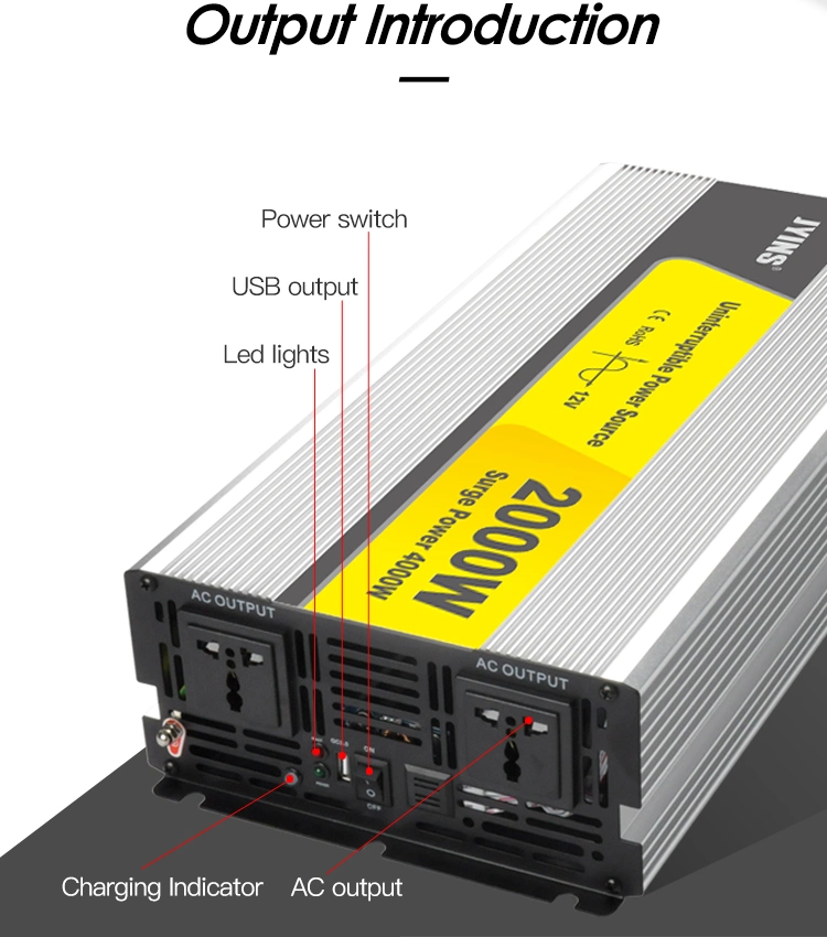 2000W 12V/24V DC Pure Sine Wave Power Inverter with Charger