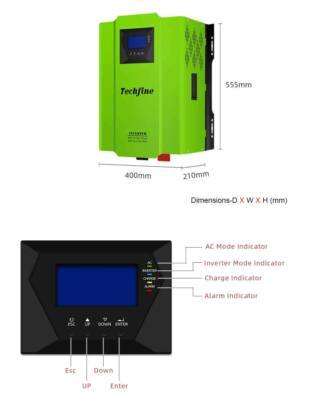 7kVA Techfine 220V 5kw 5.6kw Solar Hybrid Inverter Battery Solar Inverter Price for Solar System