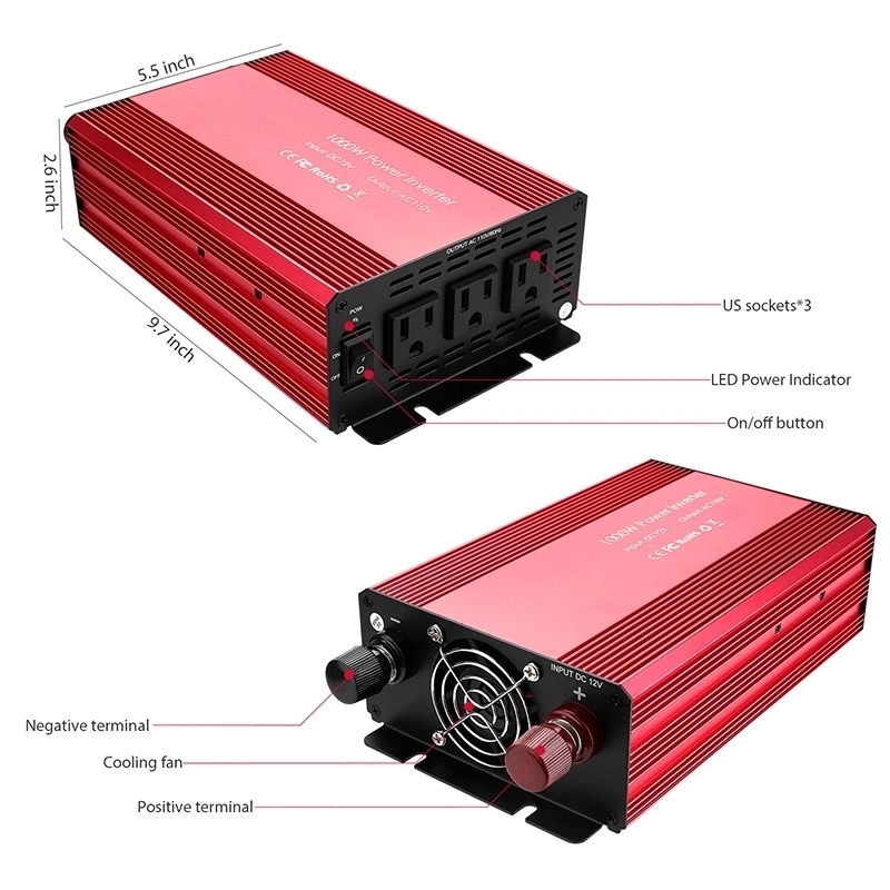 1000W DC to AC Power Inverter for Home Appliance 120V-240V DC to AC Car Inverter