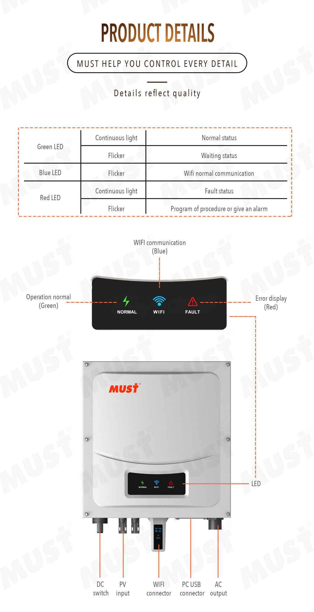 Must on Grid DC to AC Solar Inverter 3000W 3000 Watt Pure Sine Wave Inverter