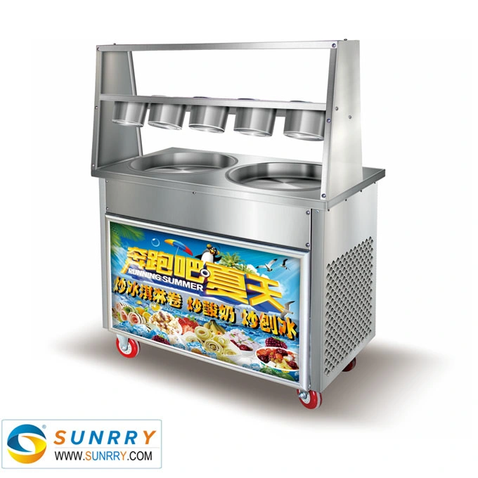 High Efficiency Low Cost Double Pan Fried Ice Cream Roll Making Machine