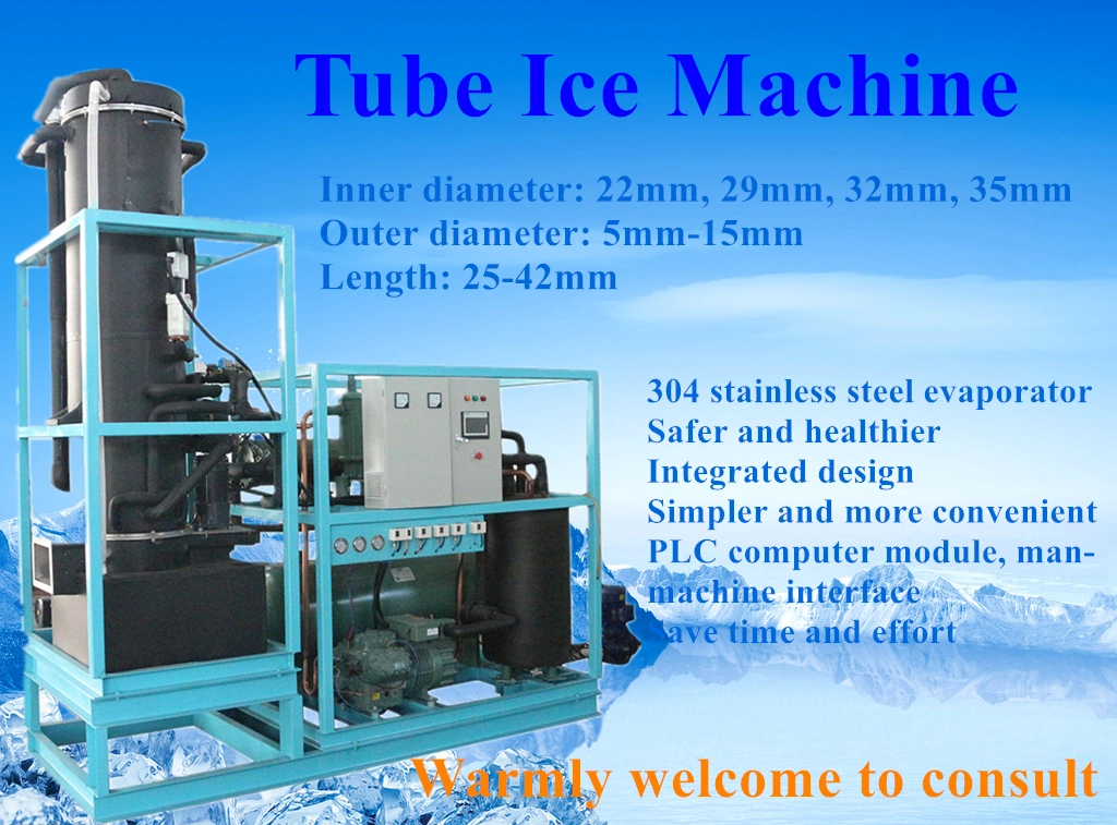 Edible Tube Ice Produced From Commercial Tube Ice Machine with Bitzer Compressor