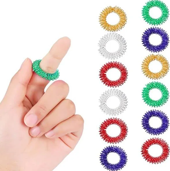 Gold Silver Acupressure Mini Massage Finger/Acupressure Finger Massage Ring/Massage Finger Ring for Fatigue Relax Blood Circulation