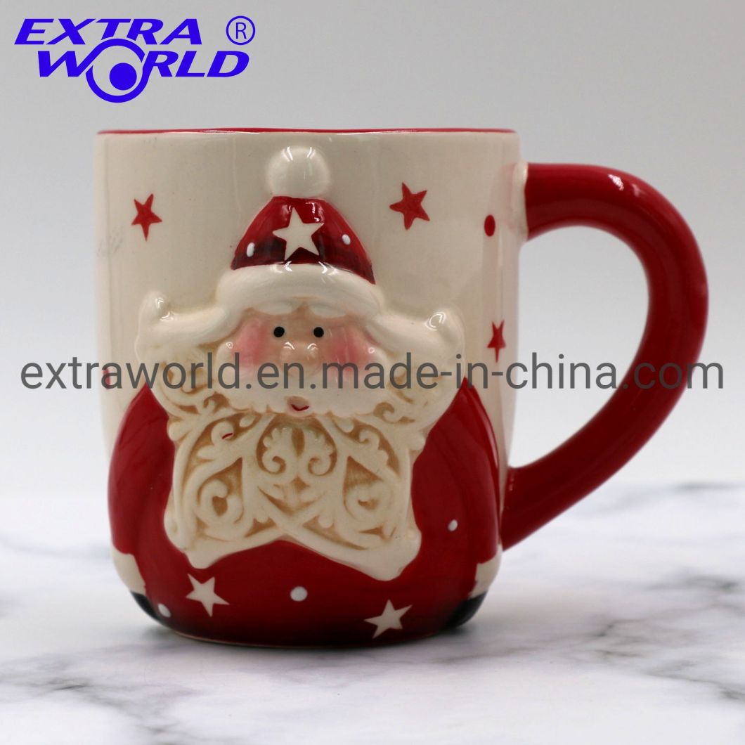 Personalized 3D Embossed Stoneware Christmas Day Holiday Novelty and Funny Coffee Mug in Best Selling