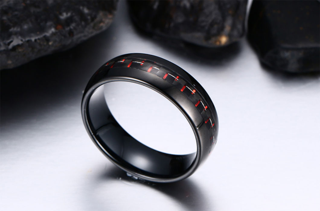 Fashion Jewelry High Quality Carbon Fiber 8mm Red and Black Carbon Fiber Tungsten Ring Tst8131