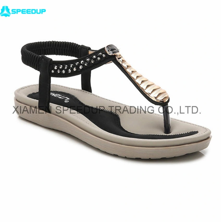 Latest T Strap Elegant Pompom Insole Lady Leisure Shoes Sandal