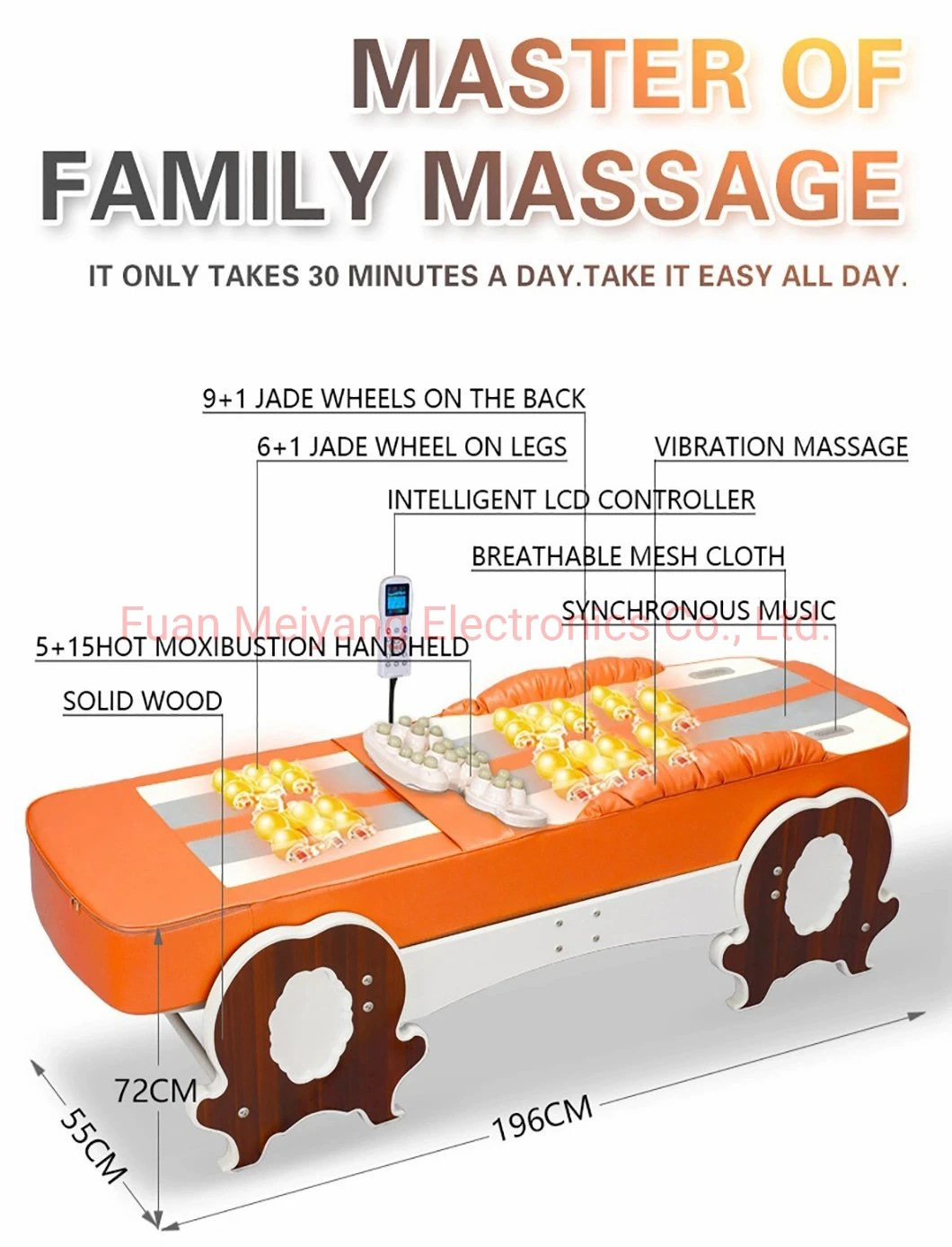 Fuan Meiyang Factory Supply Electric Full Body Acupressure Jade Roller Thermal Massage Beds