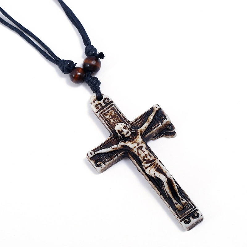 2019 New Design Man Resin Jesus Cross Jewelry Gothic Style Retro Pendant Necklace
