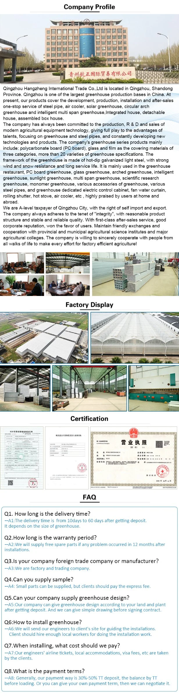 China Factory Hydroponic Polytunnel Greenhouse for Planting Tomato Cucumbers Peppers Lettuce