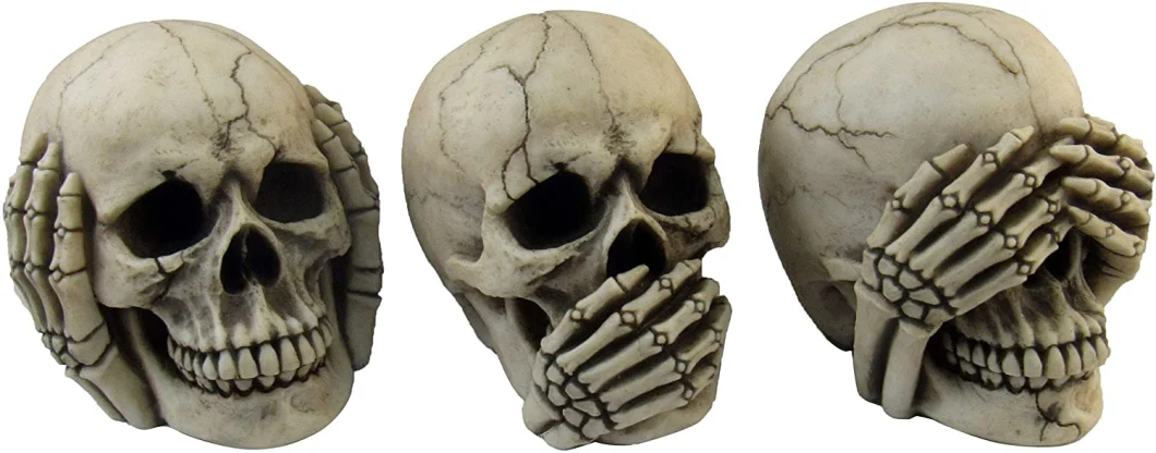 Three Wise Skeleton Head No Evil Realistic Mini Figurines Macabre Halloween Gothic Home Decor