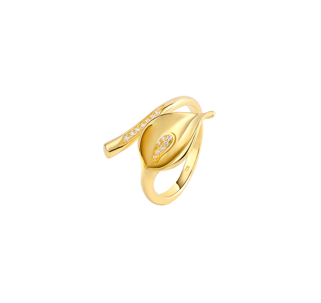 Elegant Flower 925 Sterling Silver Engagement 18K Gold Plated Jewellery Ring for Girls