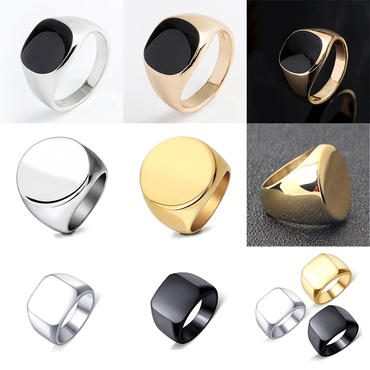 Factory Wholesale Square Surface 925 Sterling Silver Gold Plated Custom Plain Engraved Logo Signet Ring