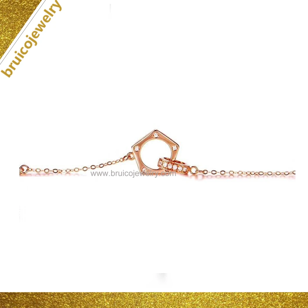 Fashion Jewelry Rose Gold Color Plated Jewellery Sterling Silver CZ Bracelet for Girls