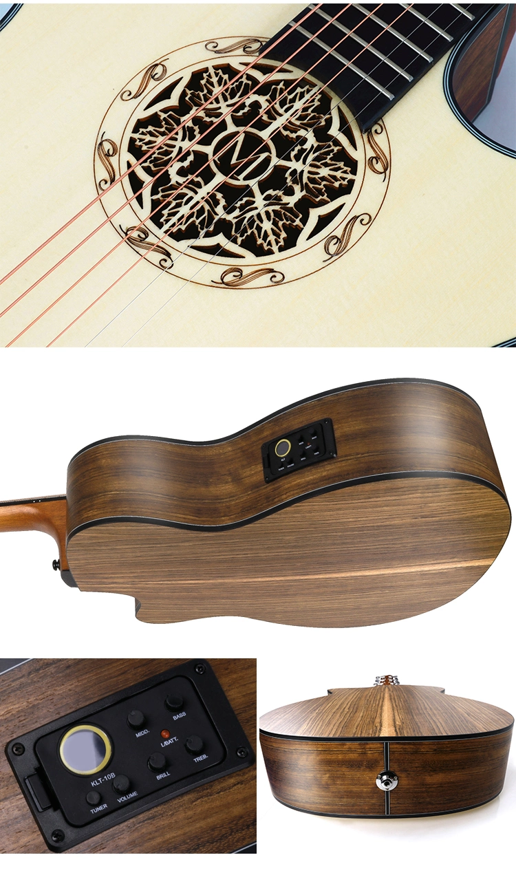 2019 Custom Engraved Flower Sound Hole Design Built-in EQ Pickup Electric Acoustic Guitar