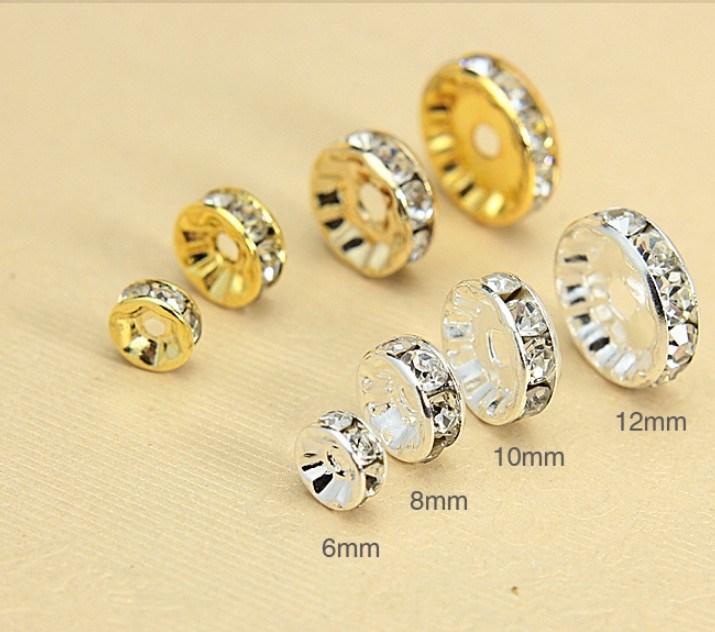 Silver Plated Round Rondelle Crystal Rhinestone Spacer Beads for Jewellery DIY Making