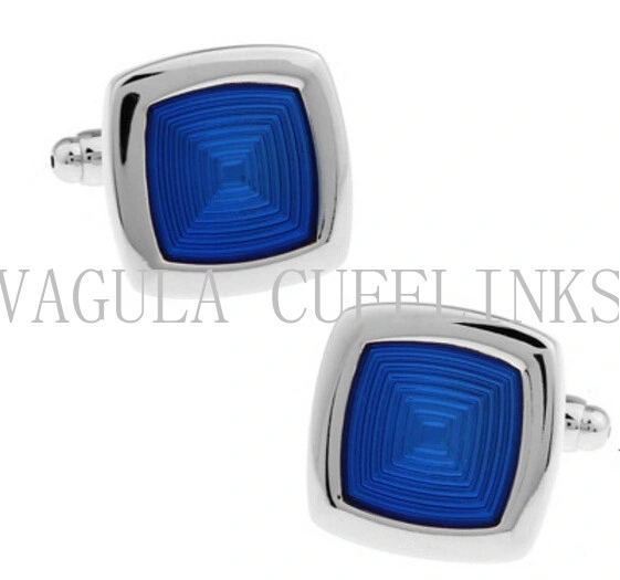 VAGULA Silver Plated Blue Painting Square Wedding Cuff Link 699