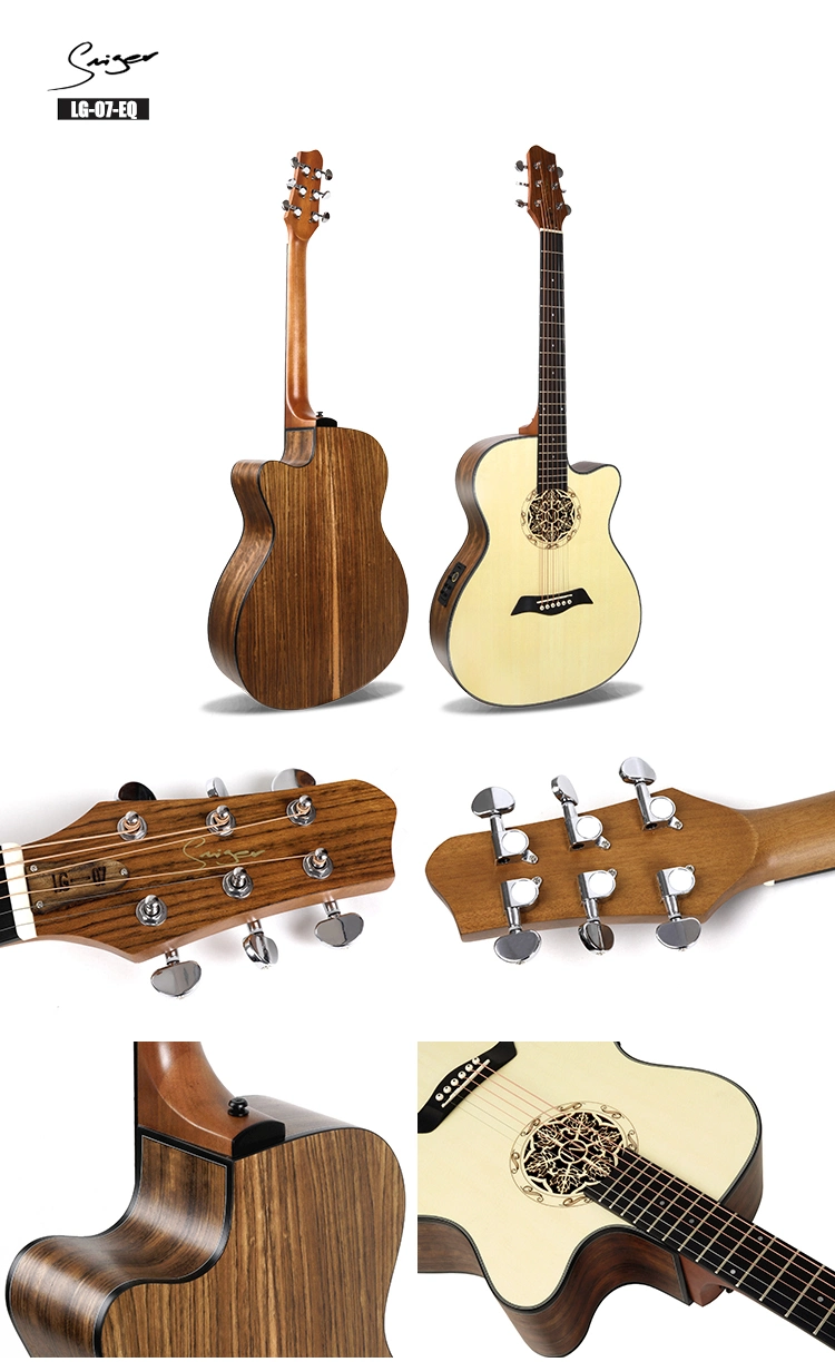 2019 Custom Engraved Flower Sound Hole Design Built-in EQ Pickup Electric Acoustic Guitar