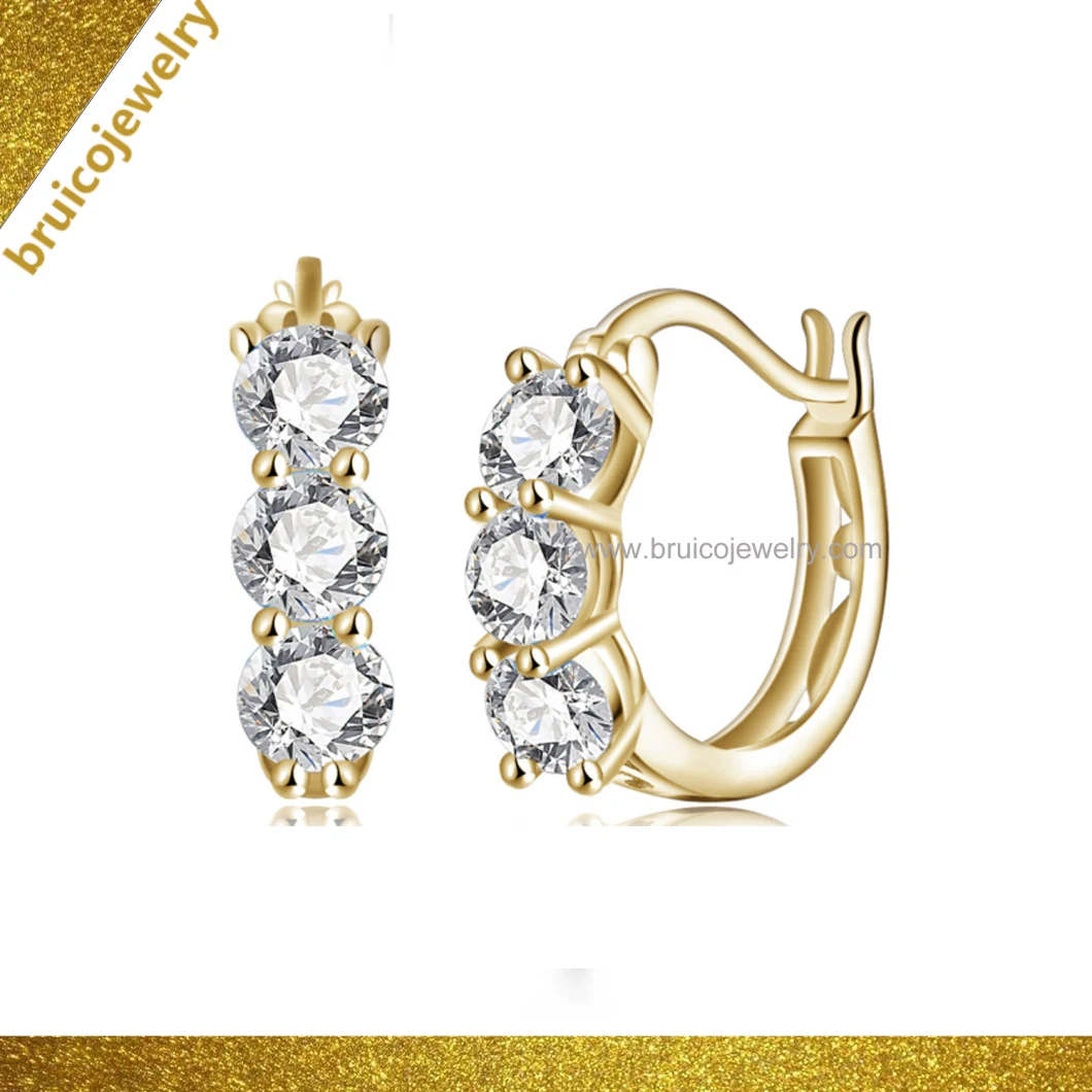 Fashion Jewellery 925 Sterling Silver Jewelry White Gold Plated Huggies Earring with Zirconia