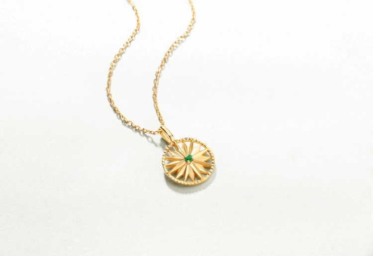 Wholesale Fashion Jewellery Gold Plated 925 Silver Emerald Round Plain Star Disc Pendant