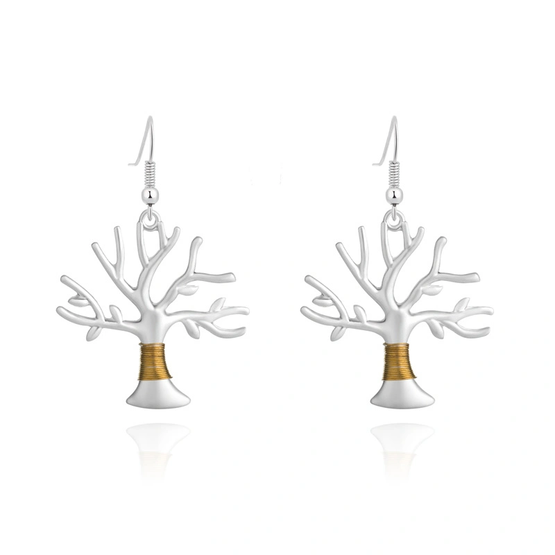 Fashion Jewelry for Women Silver Wire Wrap Tree of Life with Handmade Zinc Alloy Matte Earrings