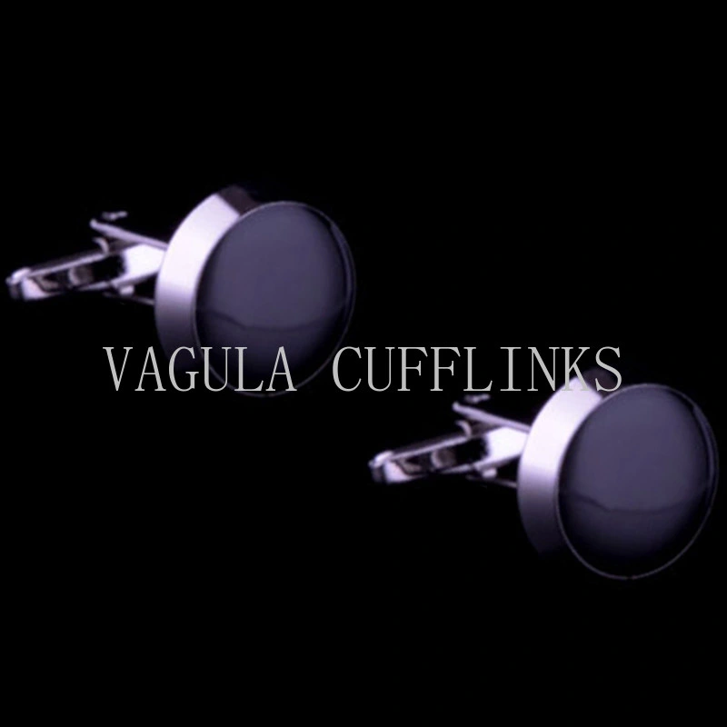 VAGULA Silver Plated Black Painting Round Cufflinks 695
