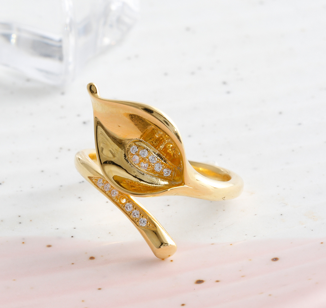 Elegant Flower 925 Sterling Silver Engagement 18K Gold Plated Jewellery Ring for Girls