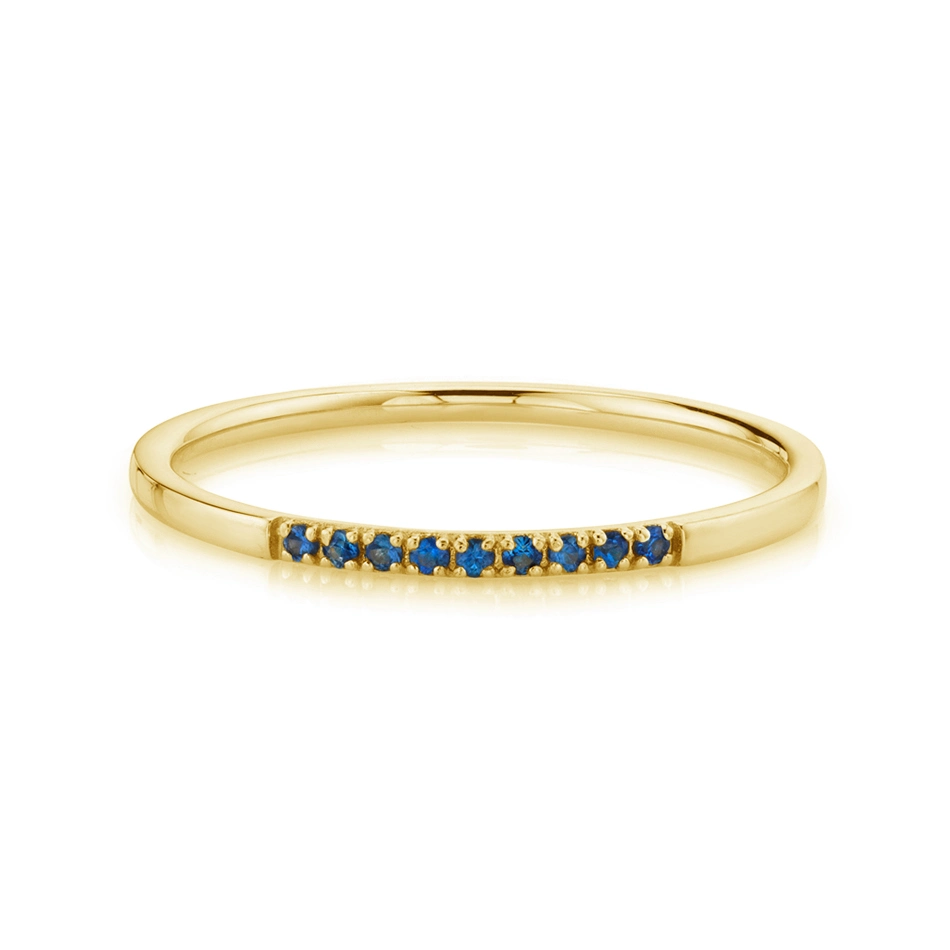 New 925 Sterling Silver Women Ring 18K Gold Plated Blue Sapphire Pave Round Band Ring