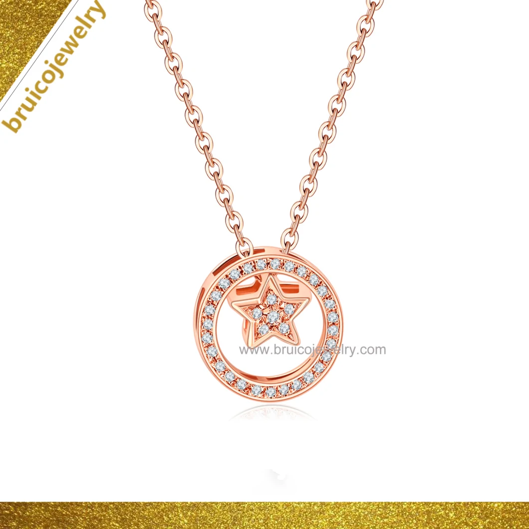 Fashion 925 Sterling Silver Jewelry Rose Gold Plated Jewellery Pendant Necklace with Cubic Zirconia