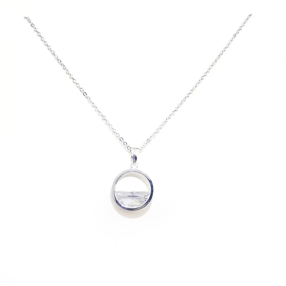 Fashion Jewelry 925 Silver Half Round Zircon Necklace for Women Girl