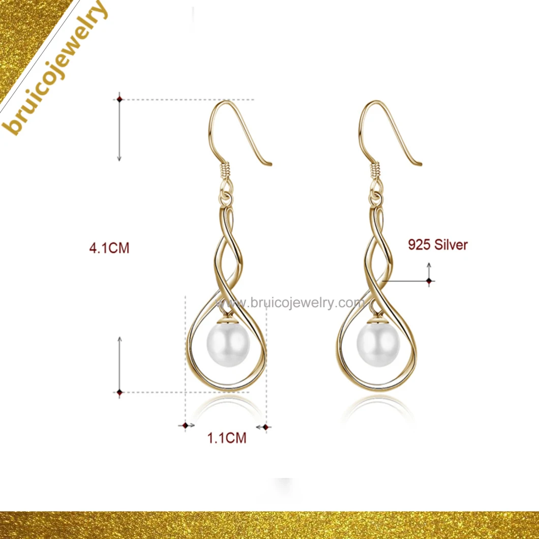 Fashion Jewellery 18K Yellow Gold Plated Jewelry Earring 925 Sterling Silver Drop Earring with Pearl