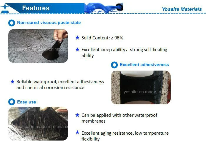Non-cured Self-healing Rubberized Bitumen Waterproof Coating for Undergrounds or Roofs