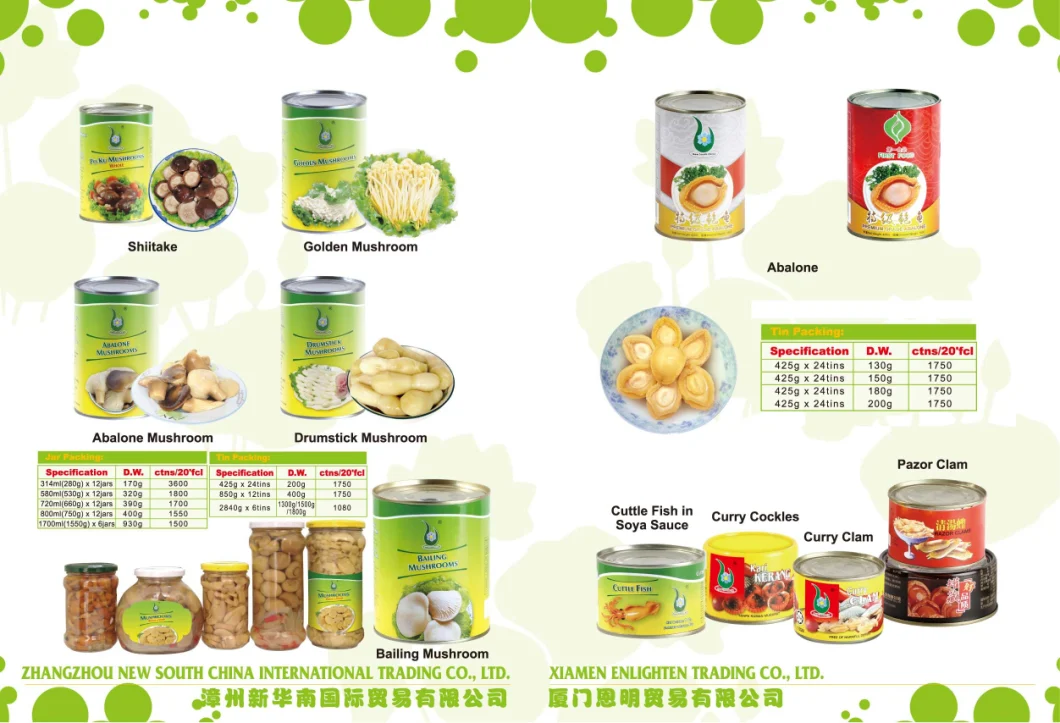 Canned Food Canned Mushroom Canned Drumstick Mushroom Enoki Mushroom 425g for Export