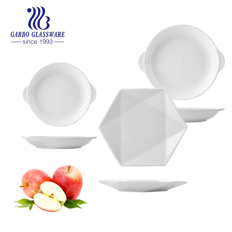 Custom White Embossed Lace Design Ceramic Luncheon Serving Plate for Wedding Party Porcelain Steak Dinner Platter