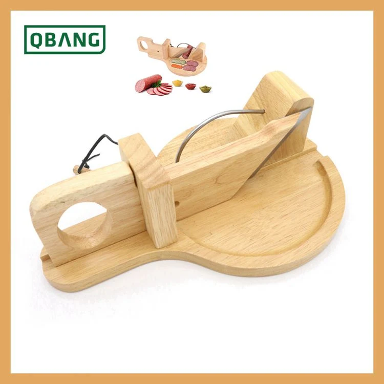 Customized Professional Bamboo Manual Sausage Ham Meat Slicer Machine with Cutting Board