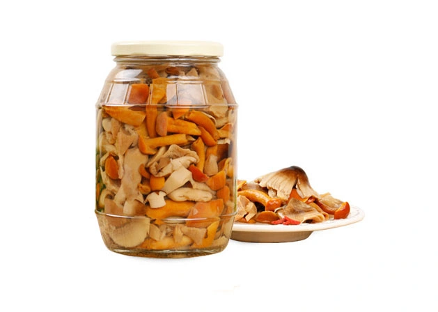 Canned Marinated Mushrooms in Glass Jar