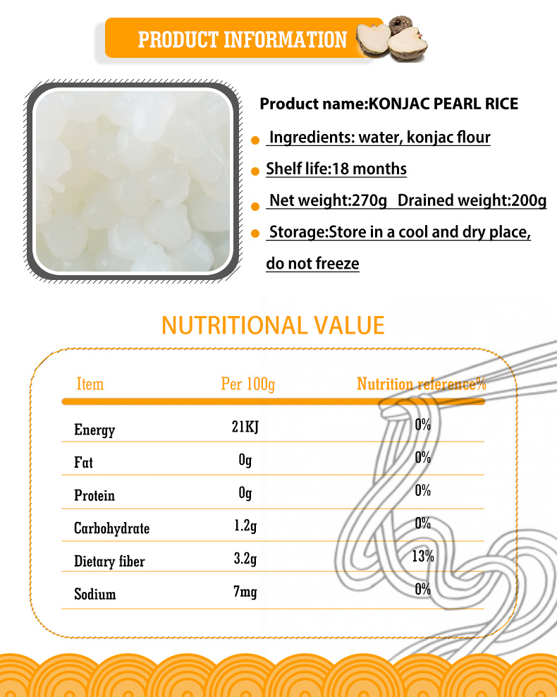 China Food Organic Low Carb Food Pearl Konjac Rice