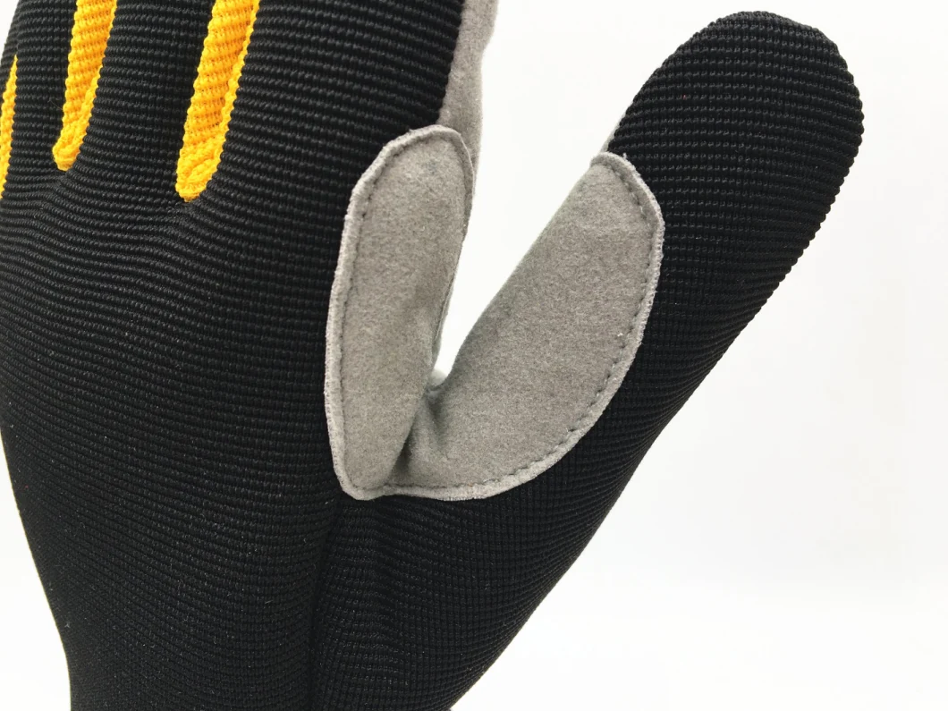 Yellow Mechanic Glove Tool Glove Work Glove with Microfiber Palm Reinforced Palm and Thumb Spandex Back