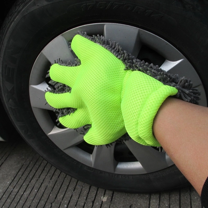 Soft Scratch Free 5-Finger Magic Mesh Plush Chenille Microfibre Car Wash Gloves for Cleaning
