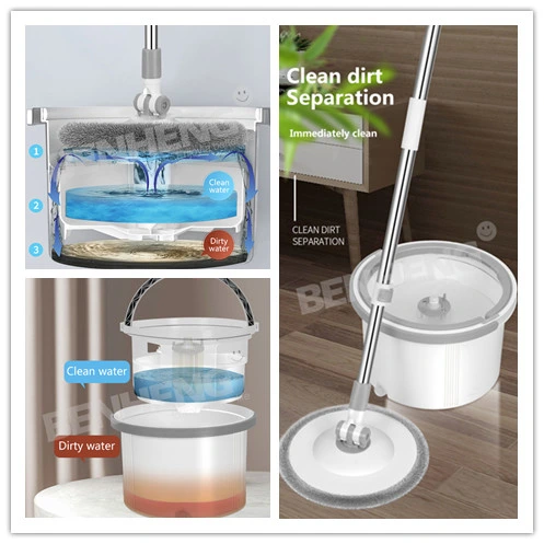 New Generation Clean Dirty Separated Microfiber Round Mop Spin 360 Flat Mop Bucket