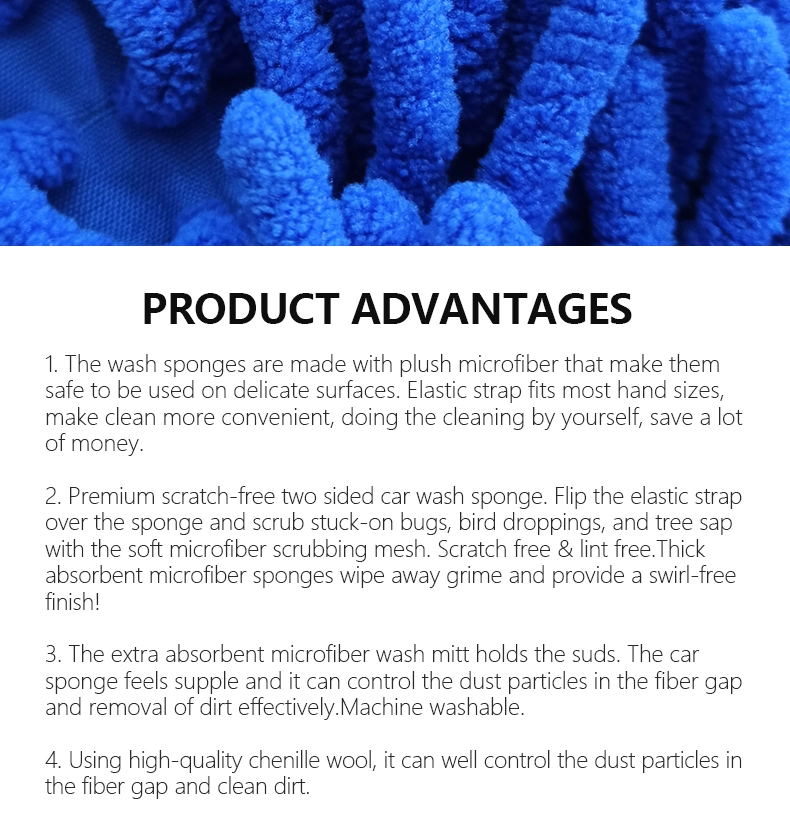 Microfiber Car Wash Sponge Premium Chenille Lint-Free Scratch-Free Soft Auto Cleaning Pad