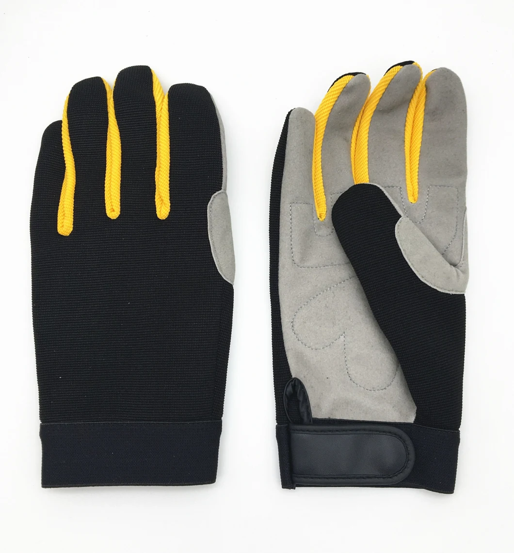 Yellow Mechanic Glove Tool Glove Work Glove with Microfiber Palm Reinforced Palm and Thumb Spandex Back