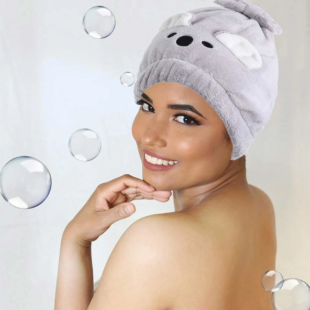 Microfiber Hair Drying Caps, Cute Hair Drying Towels Wrap, Elastic Bath Shower Cap, Absorbent Fast Drying Hair Turban for Women and Girls (Grey)
