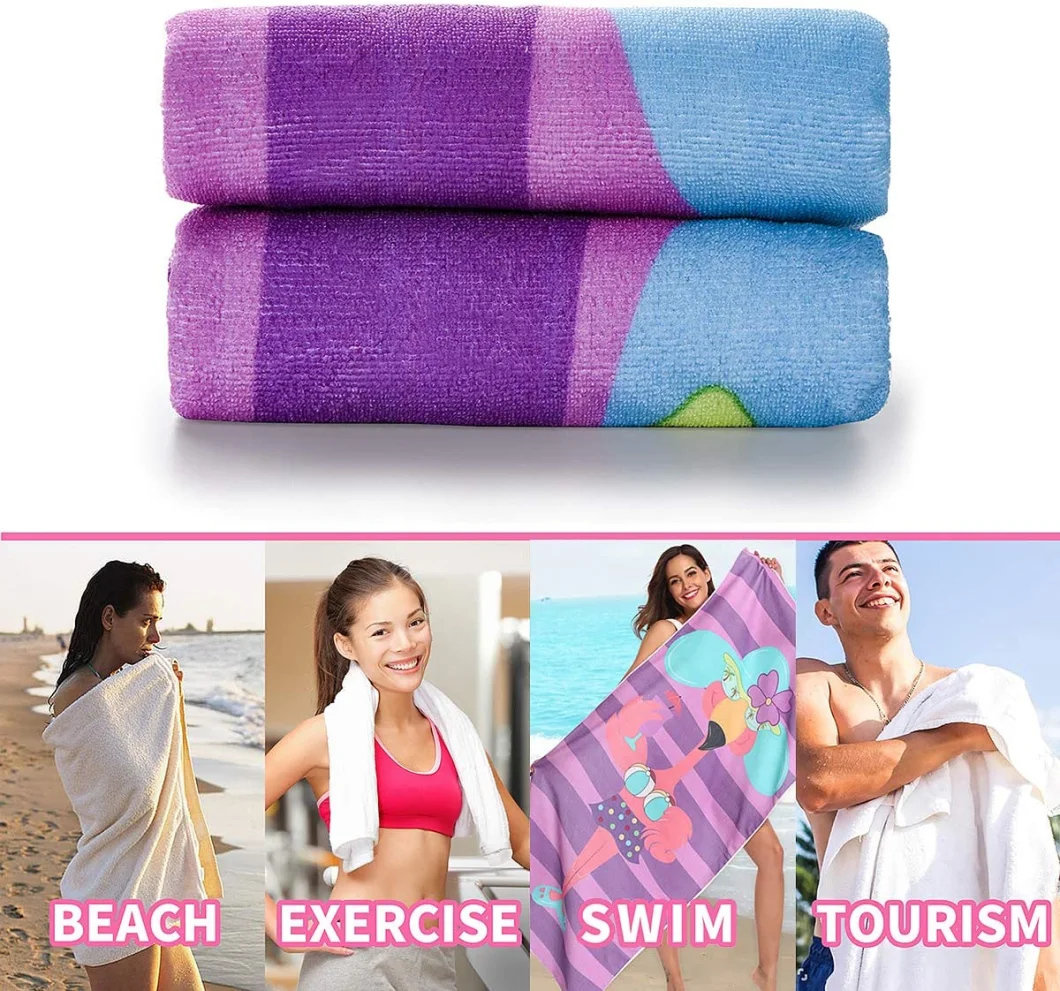 Beach Towel Oversized Beach Blanket for Women Kids Beach Towel Microfiber Towels Large Pool Towels with Purple Flamingos Pattern 31*61inch
