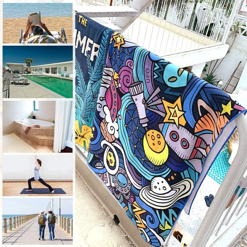 Quick Dry Absorbent Compact Blanket Sand Free Lightweight Microfiber Beach Towel for Swimming Sports Travel