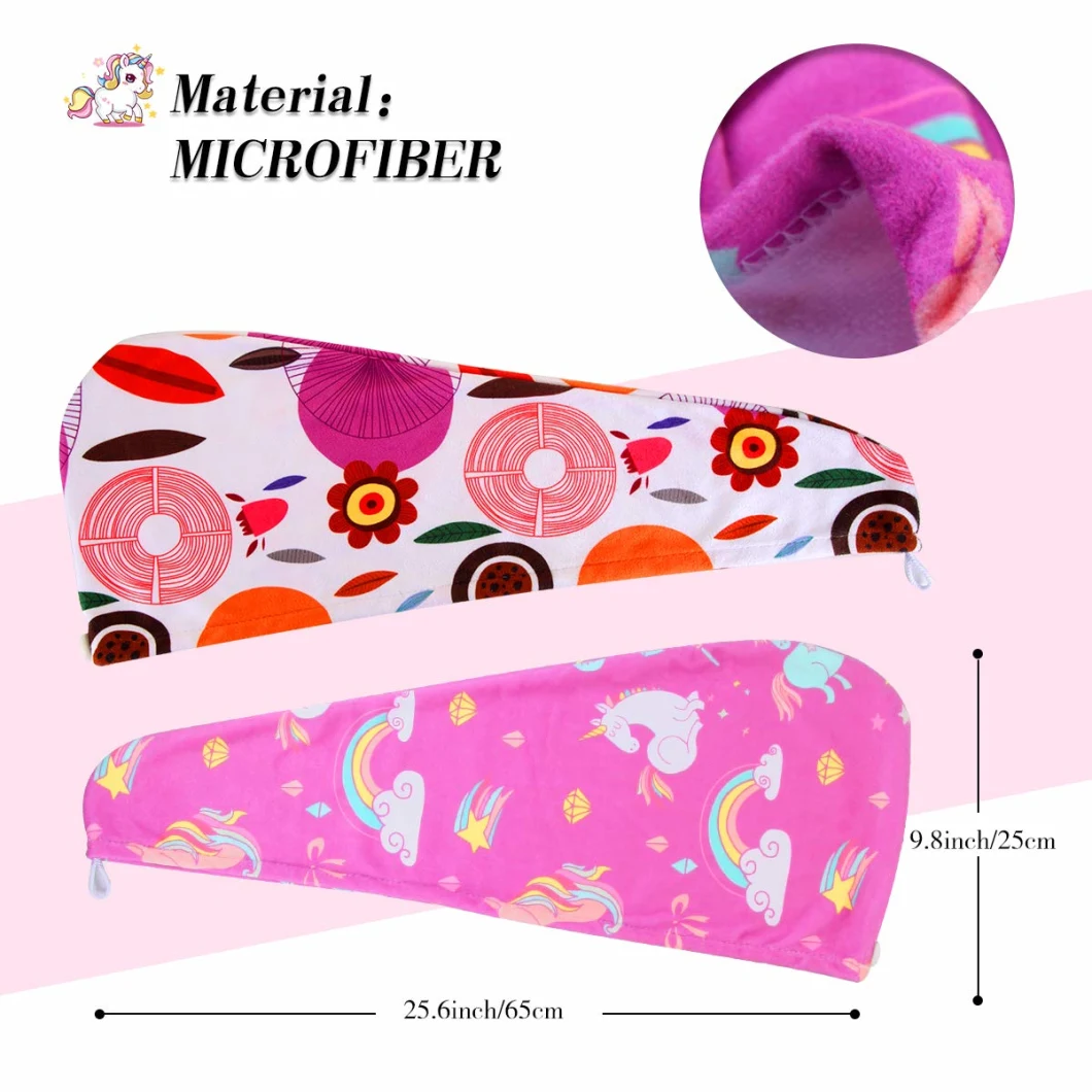 Microfiber Hair Towel, 2pack Hair Drying Towel Unicorn Hair Towel Wrap Quick Dry Turban Towel Hair Wrap for Kids Girls Children Women