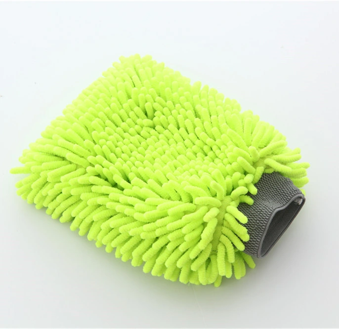 Green Color 20X30cm Premium Quality Scratch-Free Microfiber Chenille Car Wash Mitt Car Detailing Glove