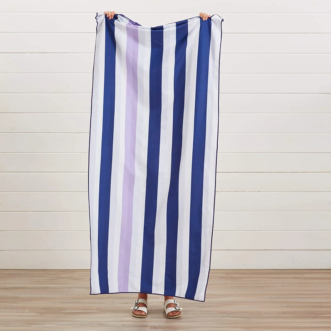 Lightweight Quick Dry Microfiber Beach Towel/ Compact for Travel, Beach, Pool, and Boating/Reversible Cabana Navy/Lilac