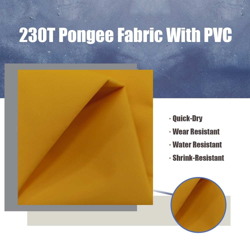 Breathable Waterproof 100% Polyester 230t Pongee Fabric with PVC Coating for Lining Fabric, Raincoat